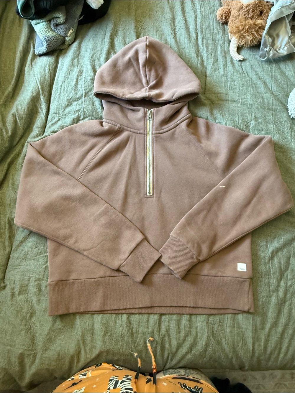 Women's Half-Zip Hooded Sweatshirt - Taupe